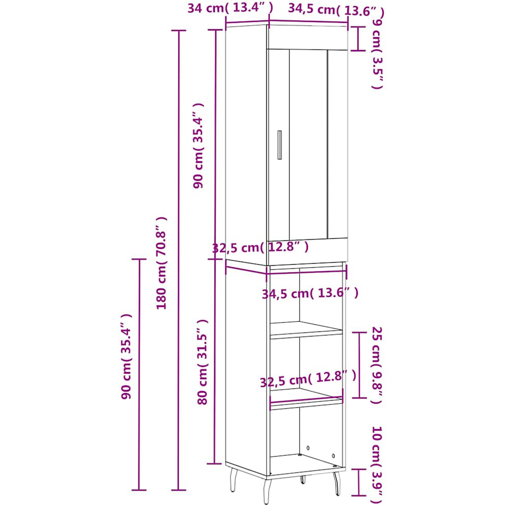 vidaXL Single Door 3 Shelf Grey Sonoma Wooden Highboard Image 6