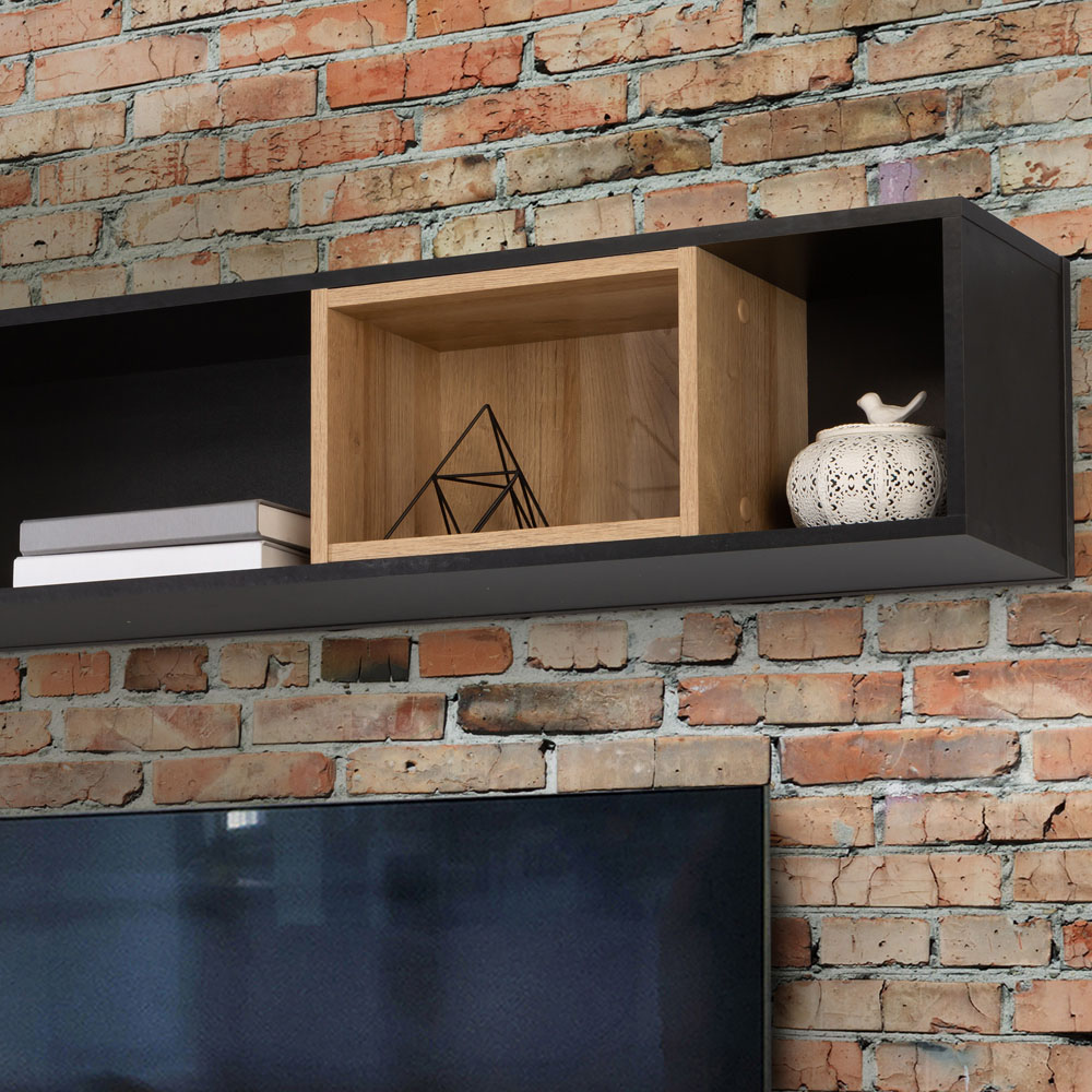 Florence High Rock Matt Black and Riviera Oak Cube Shelf Image 4