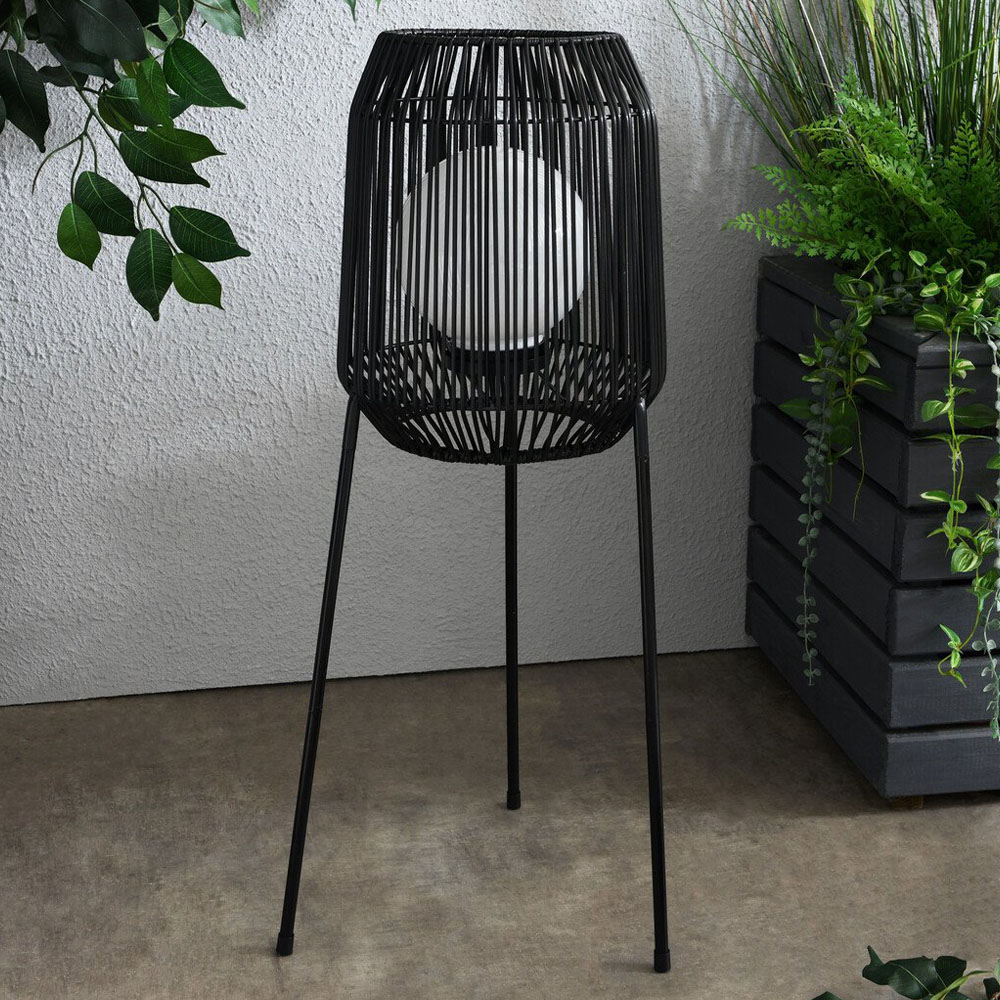 Black Rattan Style Solar Dakota Floor Lantern Image 2