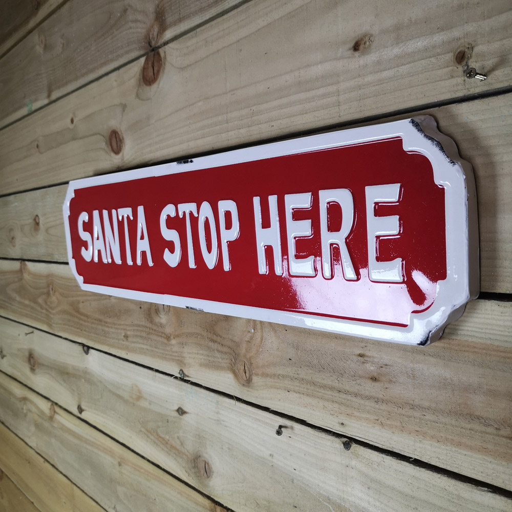 Samuel Alexander Festive Metal Santa Stop Here Sign Board 71cm Image 4