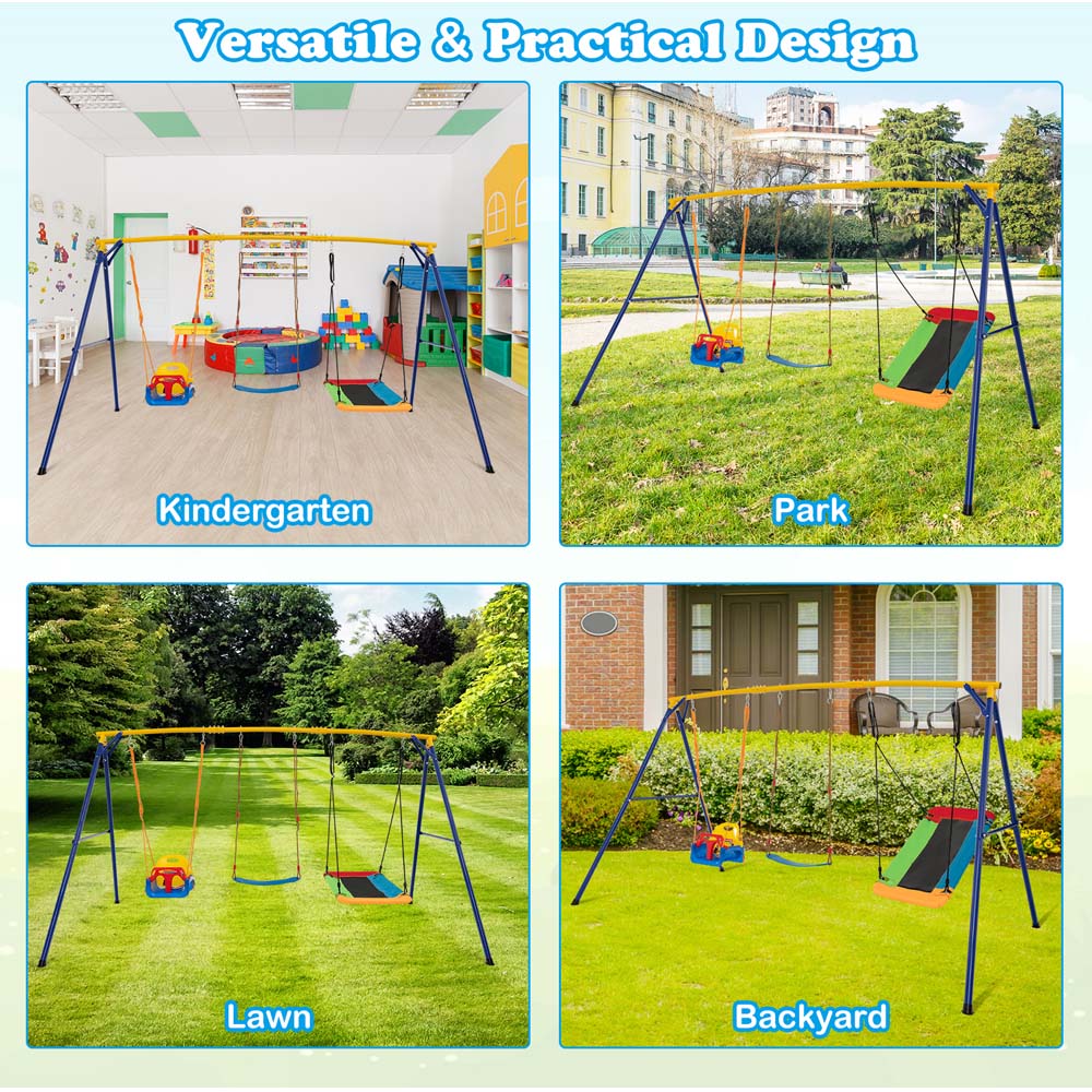 Costway Blue and Yellow Swing Set with Carbon Steel Swing Frame Image 8