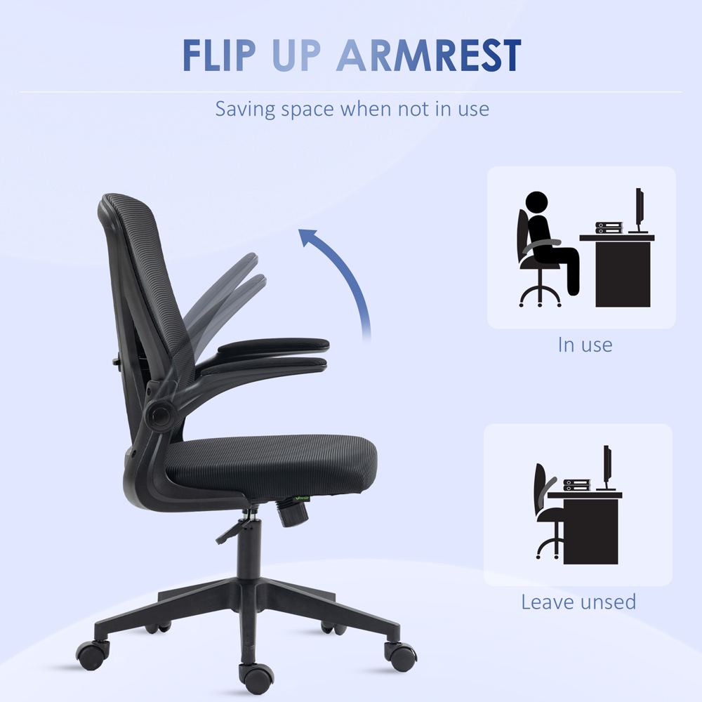 Portland Black Mesh Office Chair with Flip Up Armrests Image 6