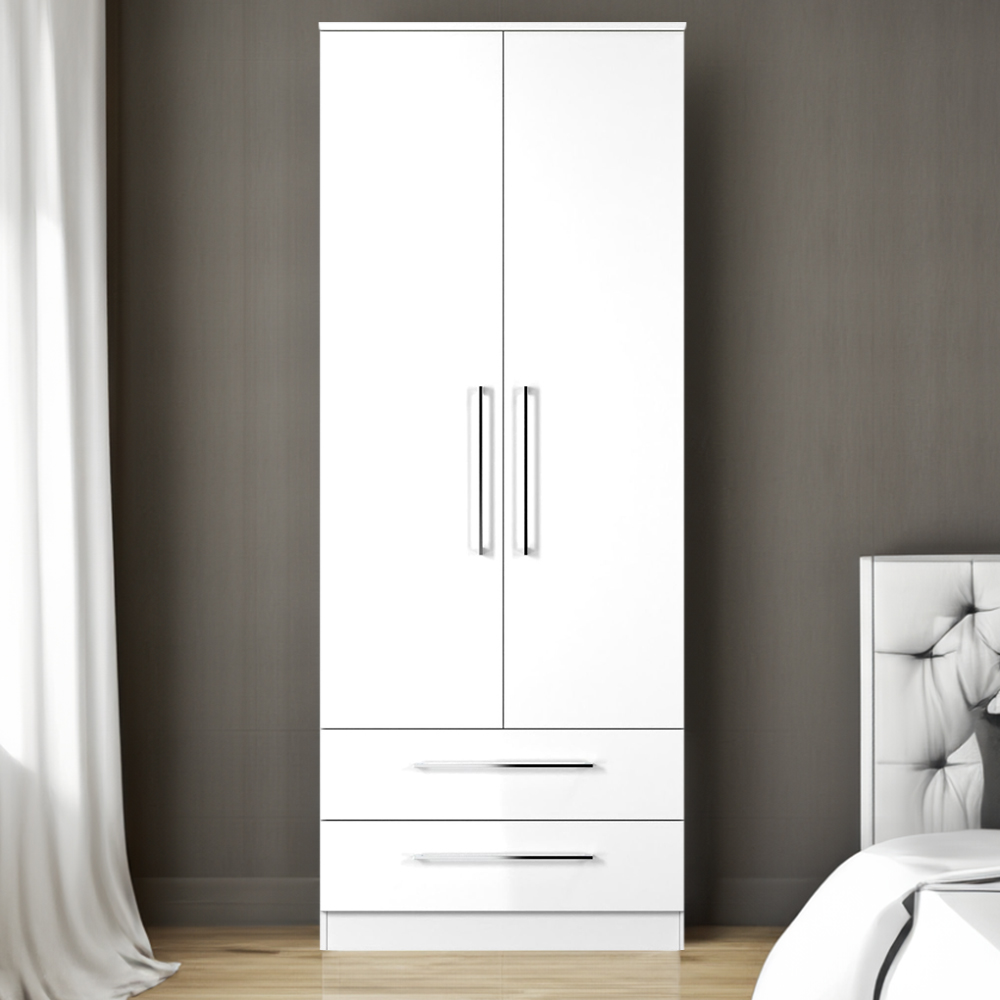 Crowndale Worcester 2 Door 2 Drawer White Gloss Wardrobe Ready Assembled Image 1