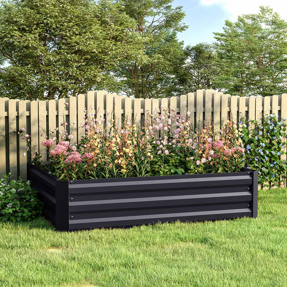 Living and Home 3.9 x 2.9ft Black Rectangle Weather Resistant Steel Raised Garden Bed Image 7