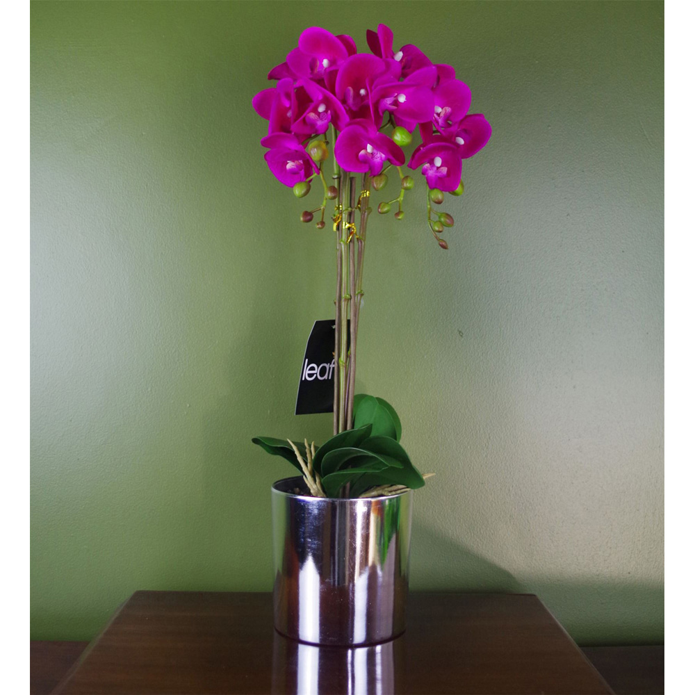 Leaf Dark Pink and Silver Large Orchid Artificial Plant 52cm Image 2