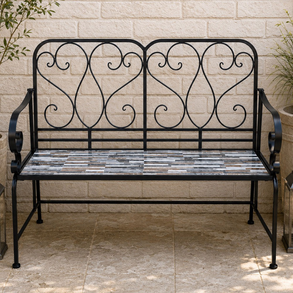 Shatchi Oasis Mosaic 2 Seater Garden Bench Image 1