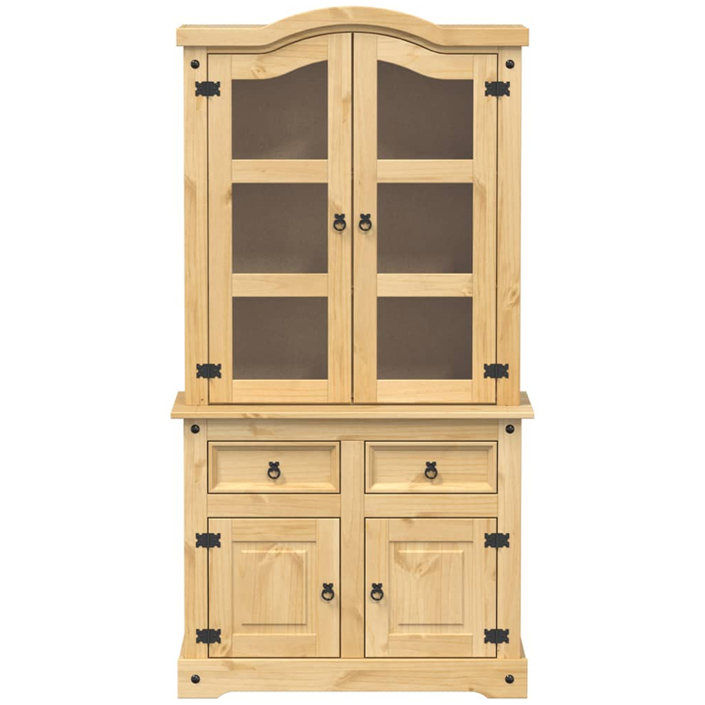 vidaXL 4 Door 2 Drawer 3 Shelf Brown Solid Pine Wood Glass Display Cabinet Image 3