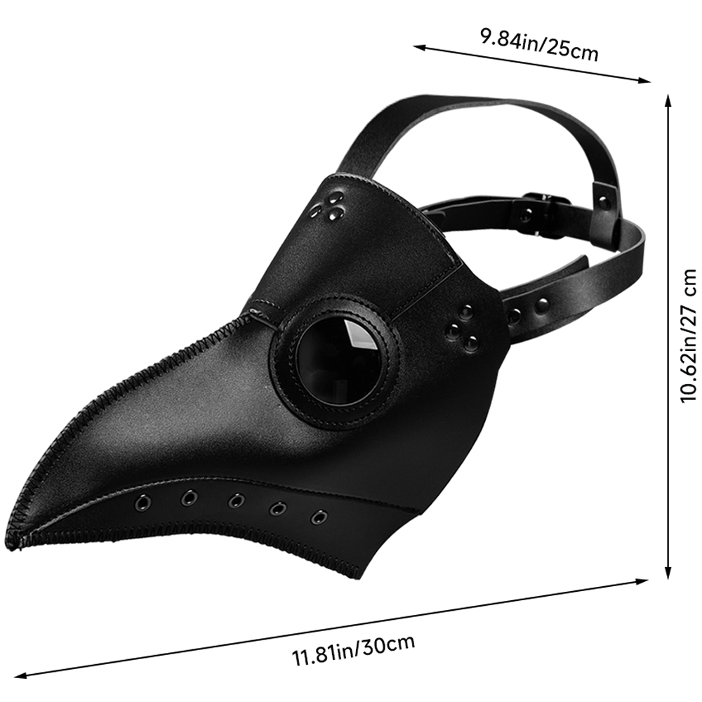 Living and Home Black PU Leather Halloween Cosplay Plague Doctor Mask Image 8