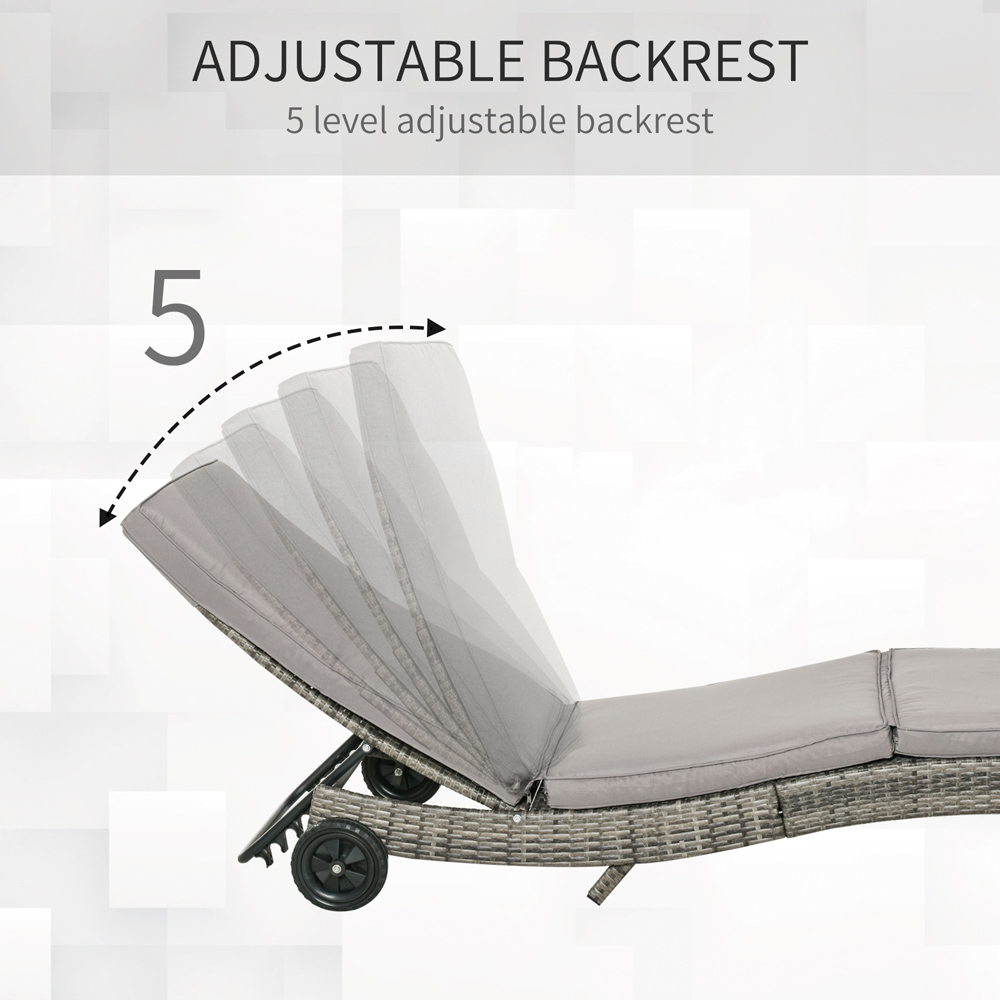 Outsunny Grey Rattan Sun Lounger with Wheels Image 6