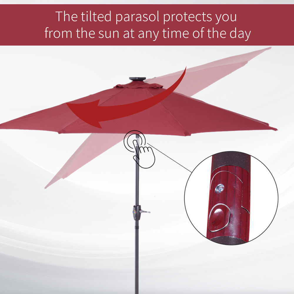 Outsunny Red 24 LED Crank and Tilt Parasol 2.75m Image 5