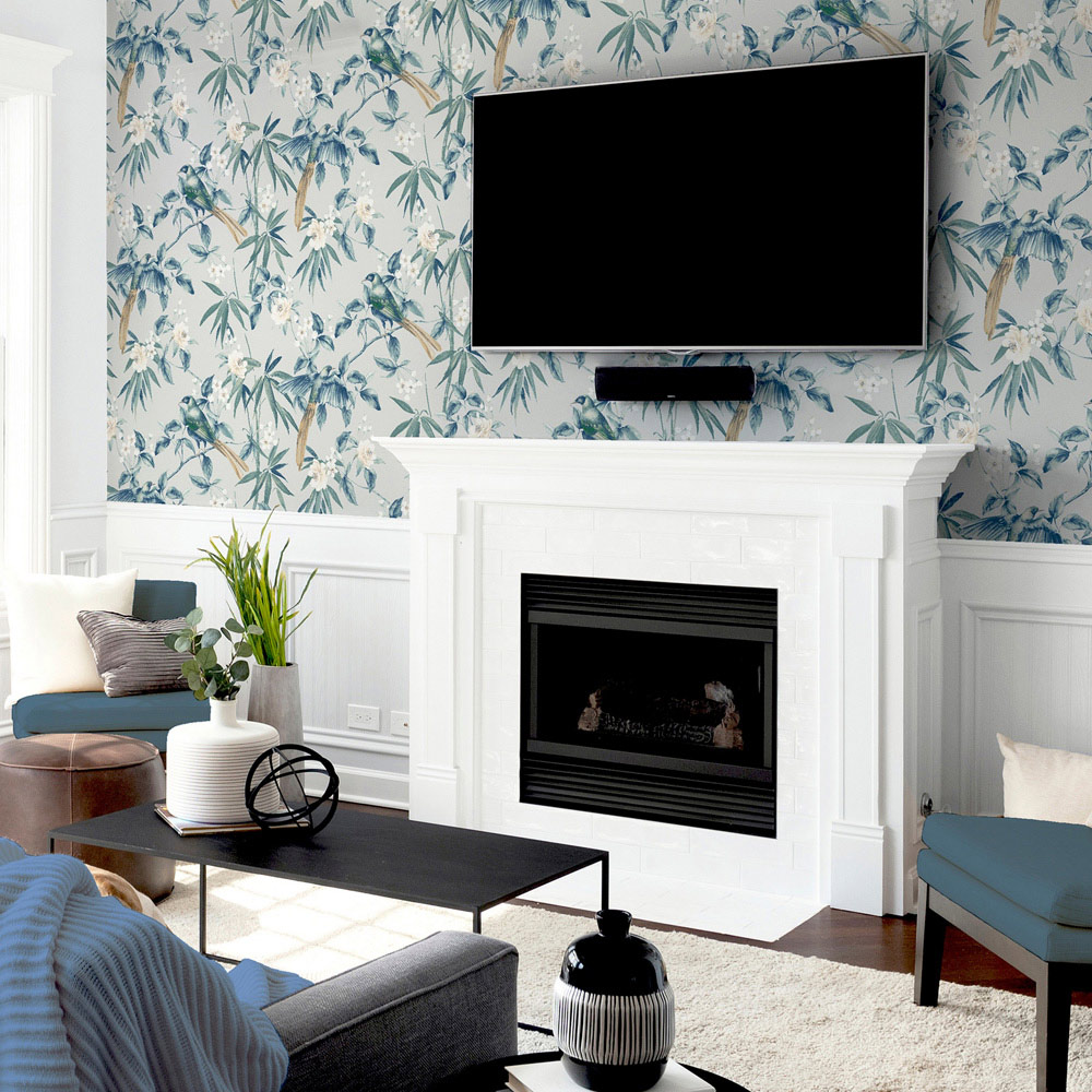 Arthouse Oriental Floral Birds Blue and Grey Wallpaper Image 6