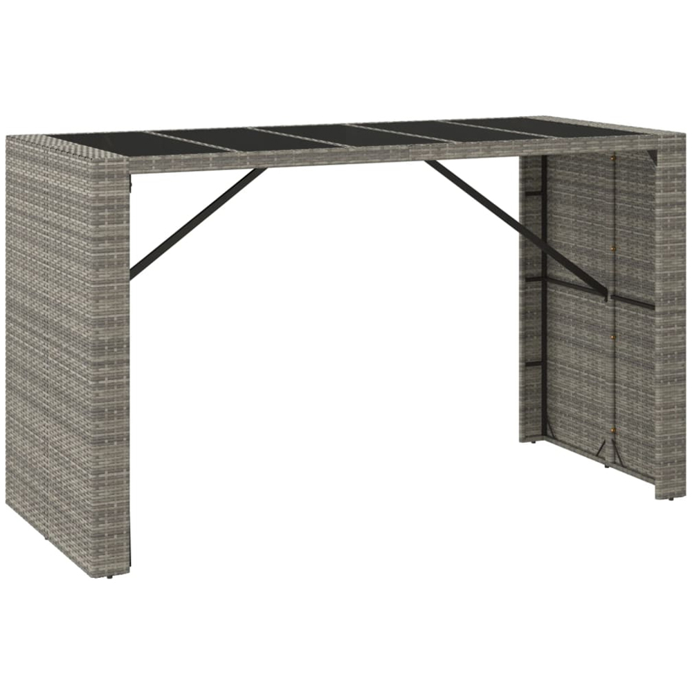 vidaXL Grey Polyrattan Glass Top Bar Table 110 x 80 x 185cm Image 2