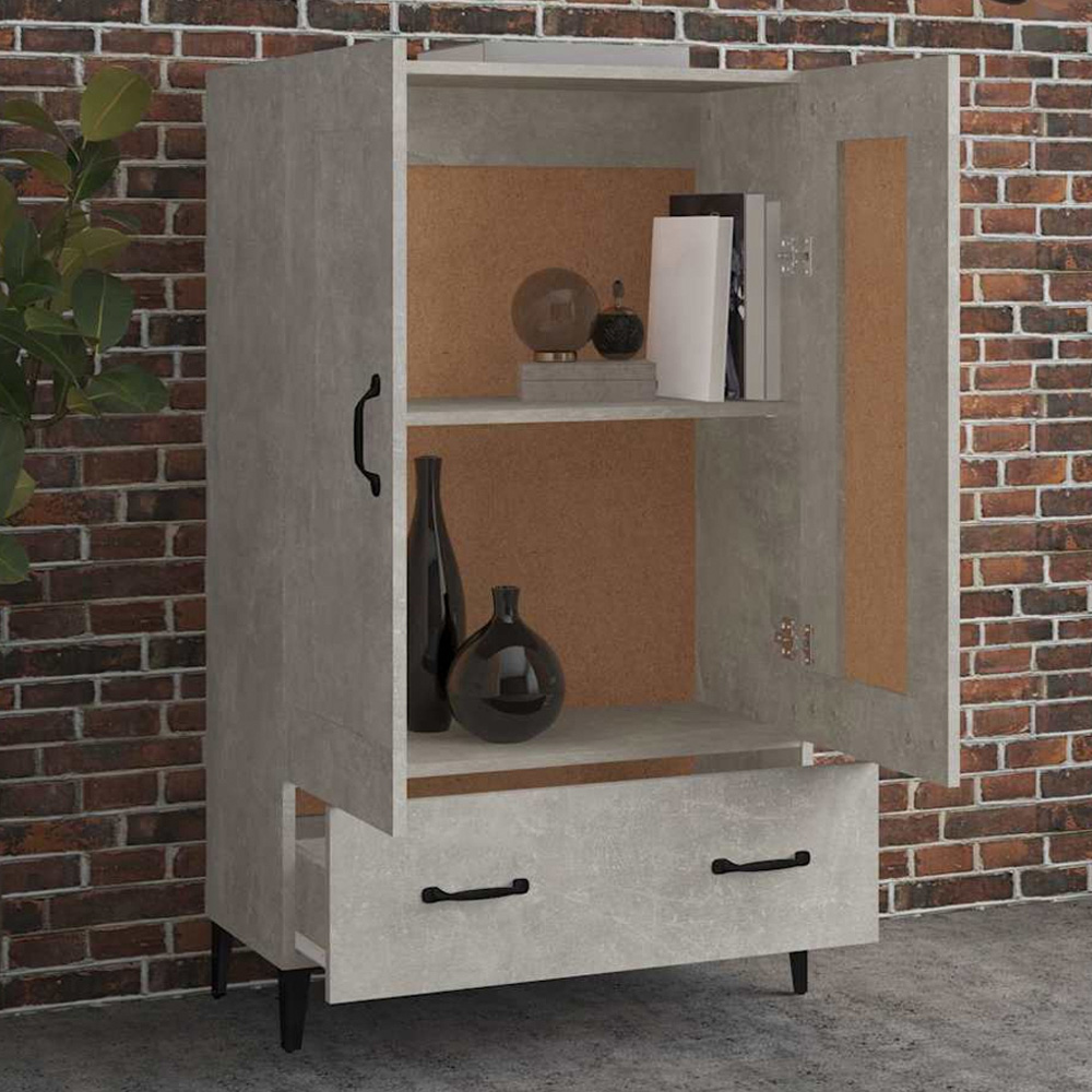 vidaXL 2 Door Single Drawer Concrete Grey Highboard with Metal Legs Image 1