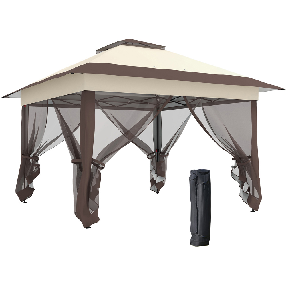 Outsunny 3.6 x 3.6m Khaki Pop Up Gazebo with 4 Mesh Sides and Carry Bag Image 2