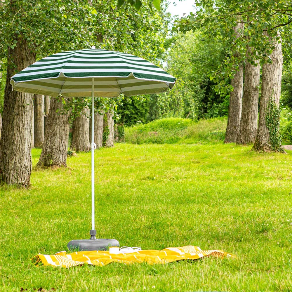 Harbour Housewares Green Stripe Metal Beach Parasol with Grey Fillable Base 1.8m Image 2