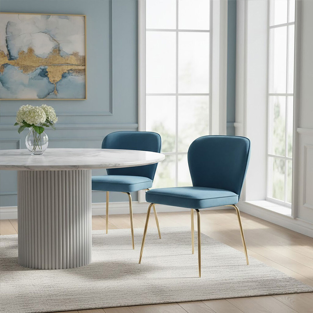 Premier Housewares Tamzin Blue Velvet Curved Back Dining Chair Image 3