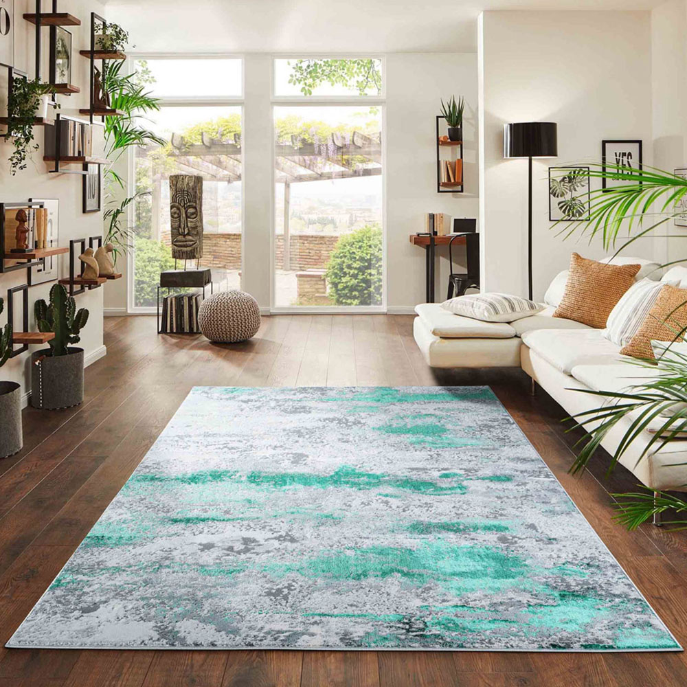 Desire Rugs Onyx Aqua Grunge Sprayed Abstract Area Rug 200 x 290cm Image 2