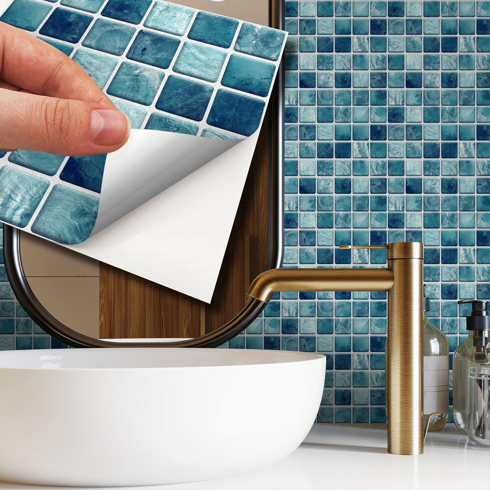 Walplus Mother Pearl Turquoise Jewel Mosiac Self Adhesive Tile Sticker 24 Pack Image 3