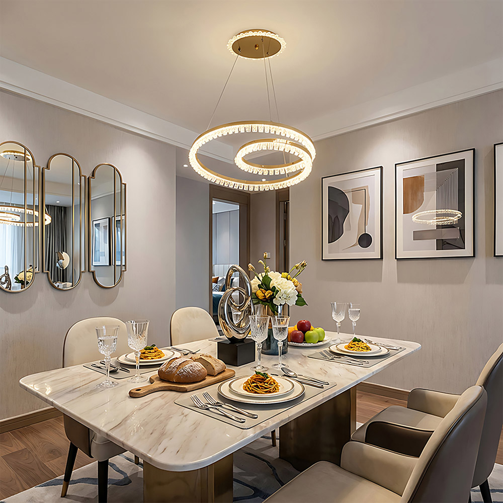 Living and Home Gold Acrylic Geometric Pendant Light with 3 Colour Temperature Settings Image 2
