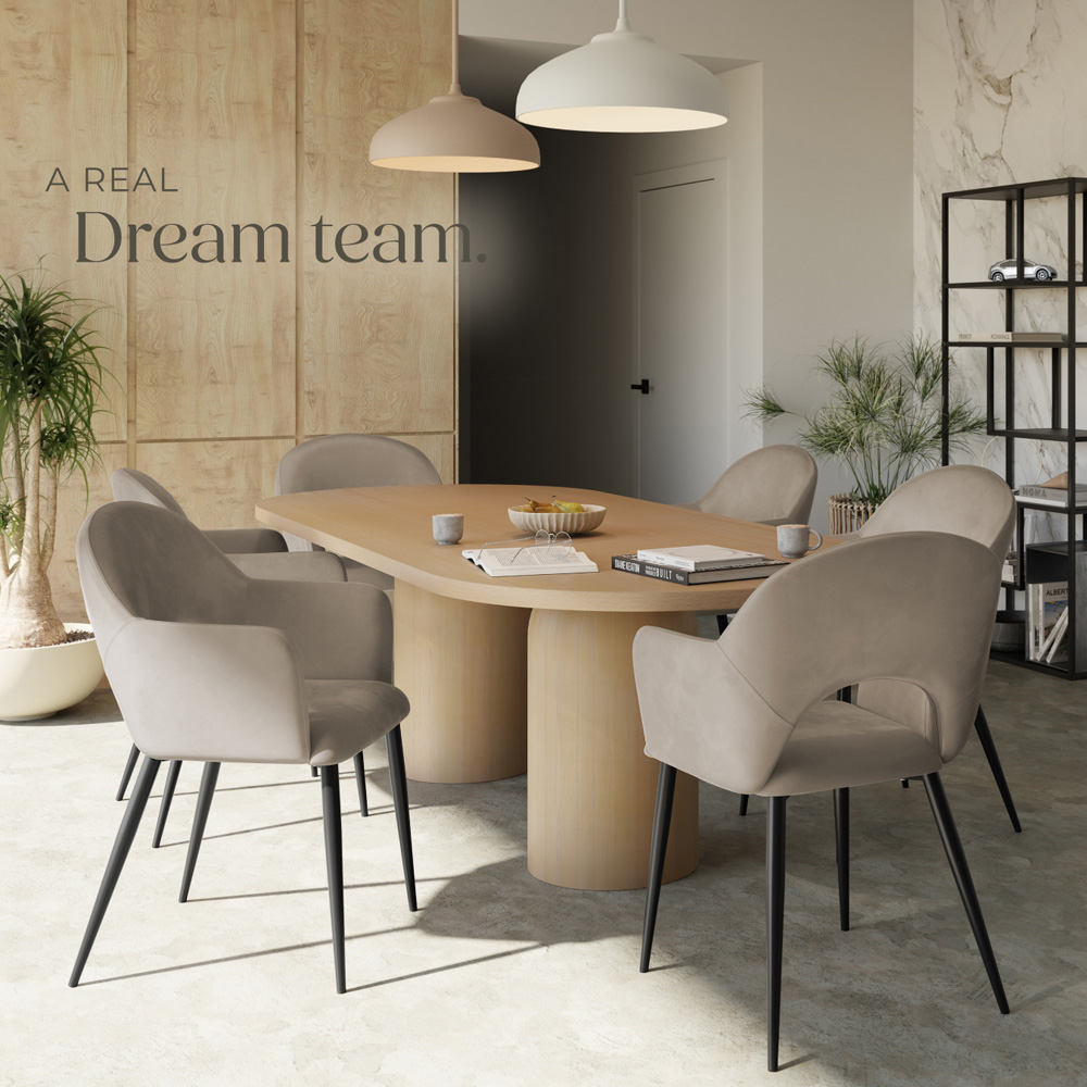 Tectake Sasha Set of 6 Taupe Velvet Padded Dining Chair Image 8