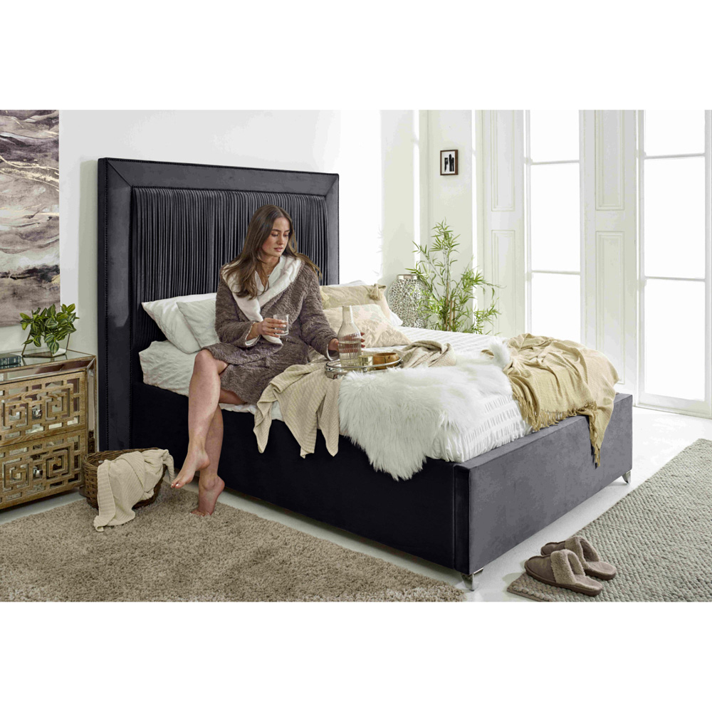 Eleganza Alexandra Super King Size Steel Plush Velvet Bed Frame with Pleated Headboard Image 4