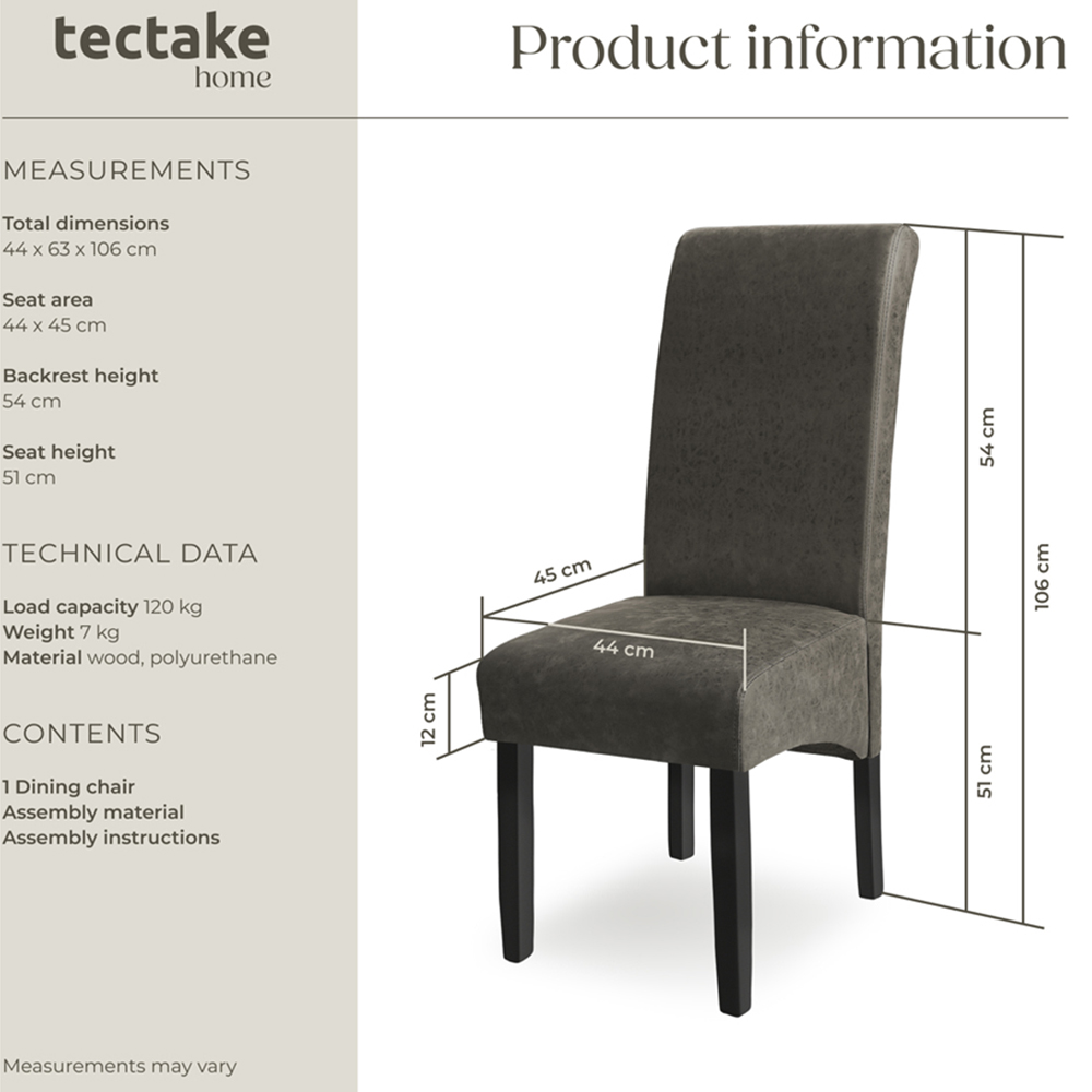 tectake Grey Marble Leather High Backrest Dining Chair Image 9