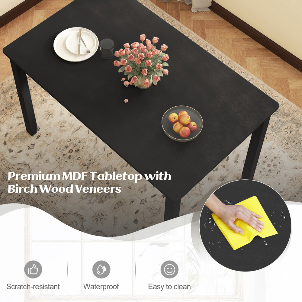 Costway 4 Seater Wooden Rectangular Dining Table Black Image 4