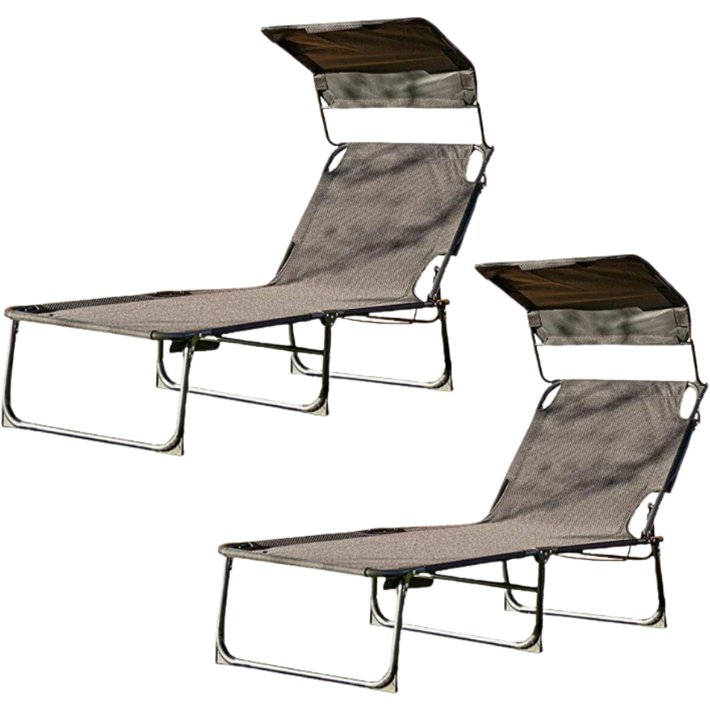 Garden Mile Set of 2 Black Foldable Recliner Sun Lounger with Sun Shade and Storage Bag Image 2