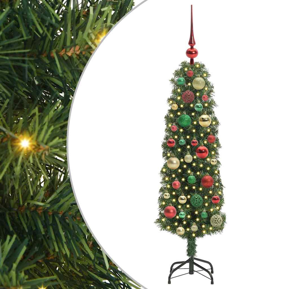 vidaXL Green Artificial Christmas Tree with Pinecones LEDs Multicolour Decoration Ornaments 4ft Image 2