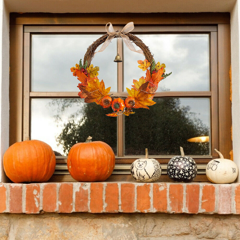 Living and Home LED Wreath with Maple Leaves Pumpkins Berries and Bell 40cm Image 8