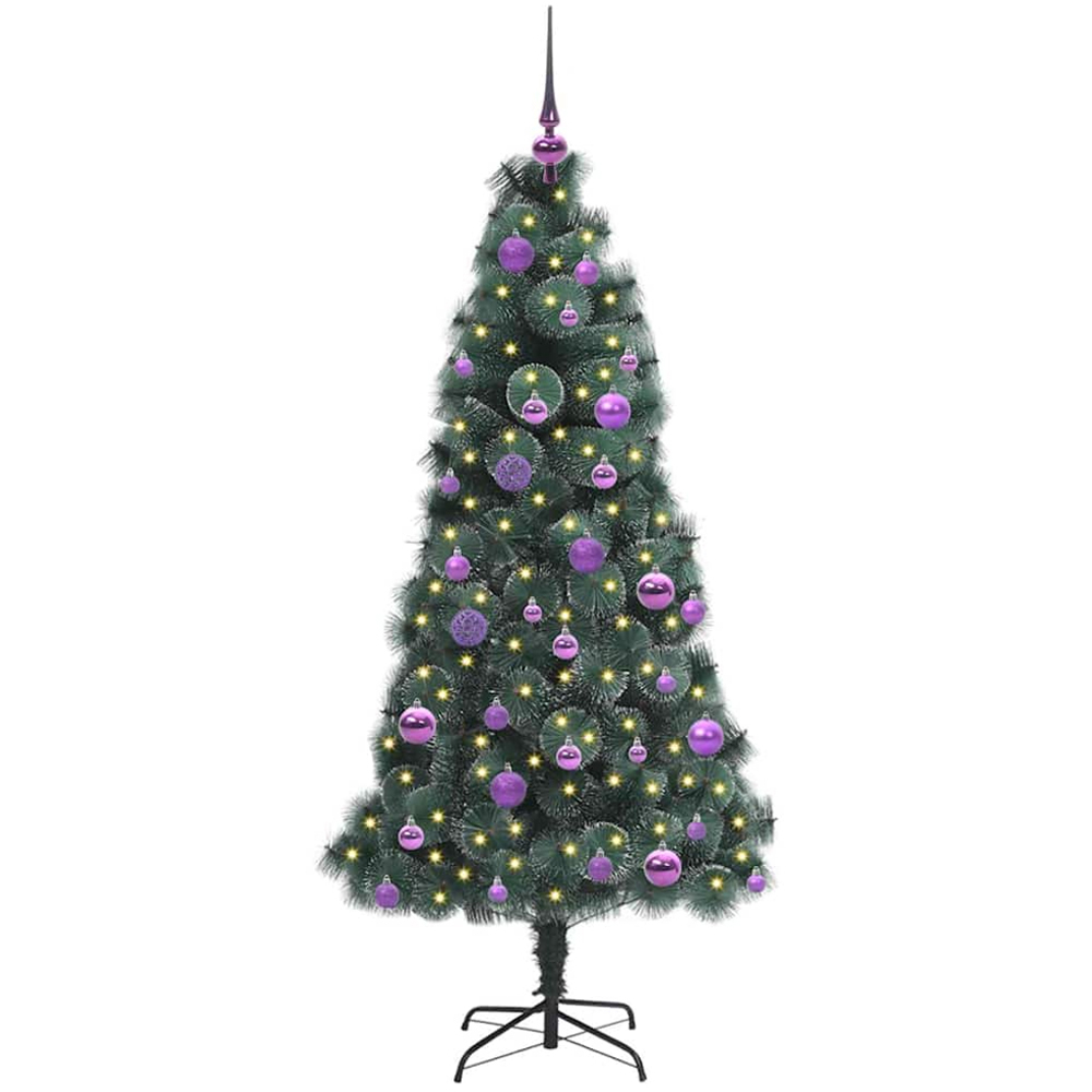 vidaXL Pre-Lit Lilac Baubles Green Artificial Christmas Tree 5ft Image 1
