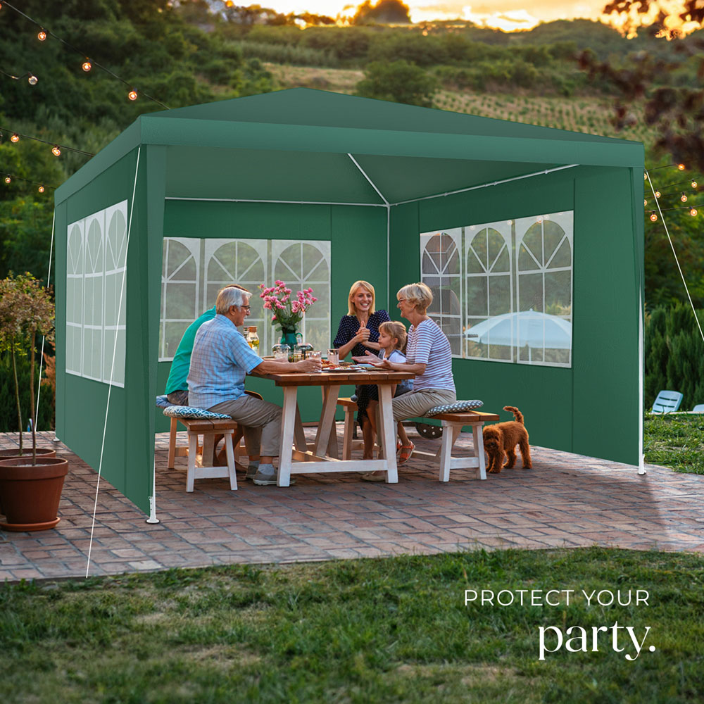 tectake Barinas 3 x 3m Green Water Resistant Gazebo with 3 Side Panels Image 8