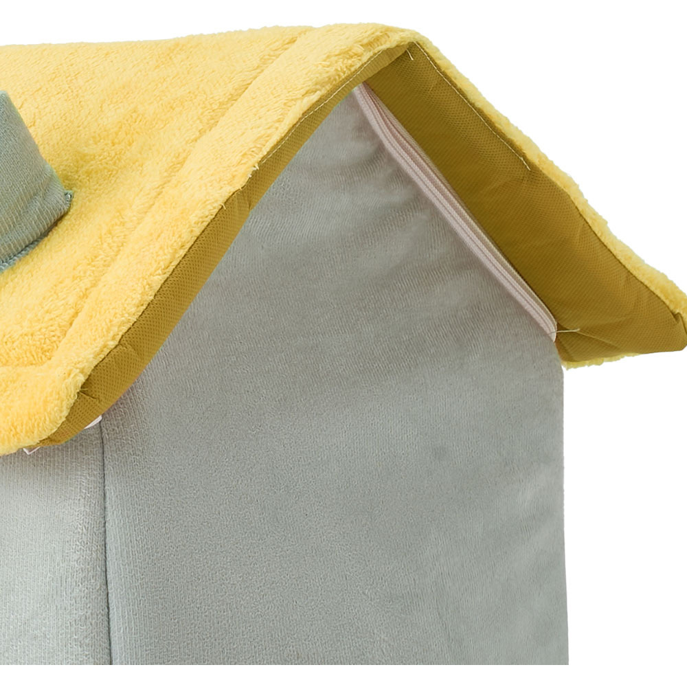 H&O Direct 32 x 30 x 33cm Light Green and Yellow Plush Pet House with Cushion Image 5