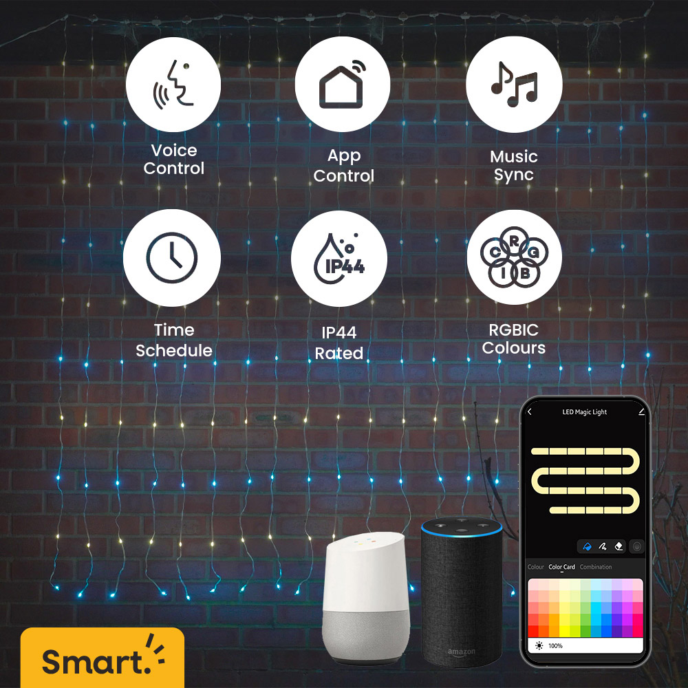 ValueLights Smart App-Control RGB IP44 Fairy Curtain Light 2 x 2m Image 5