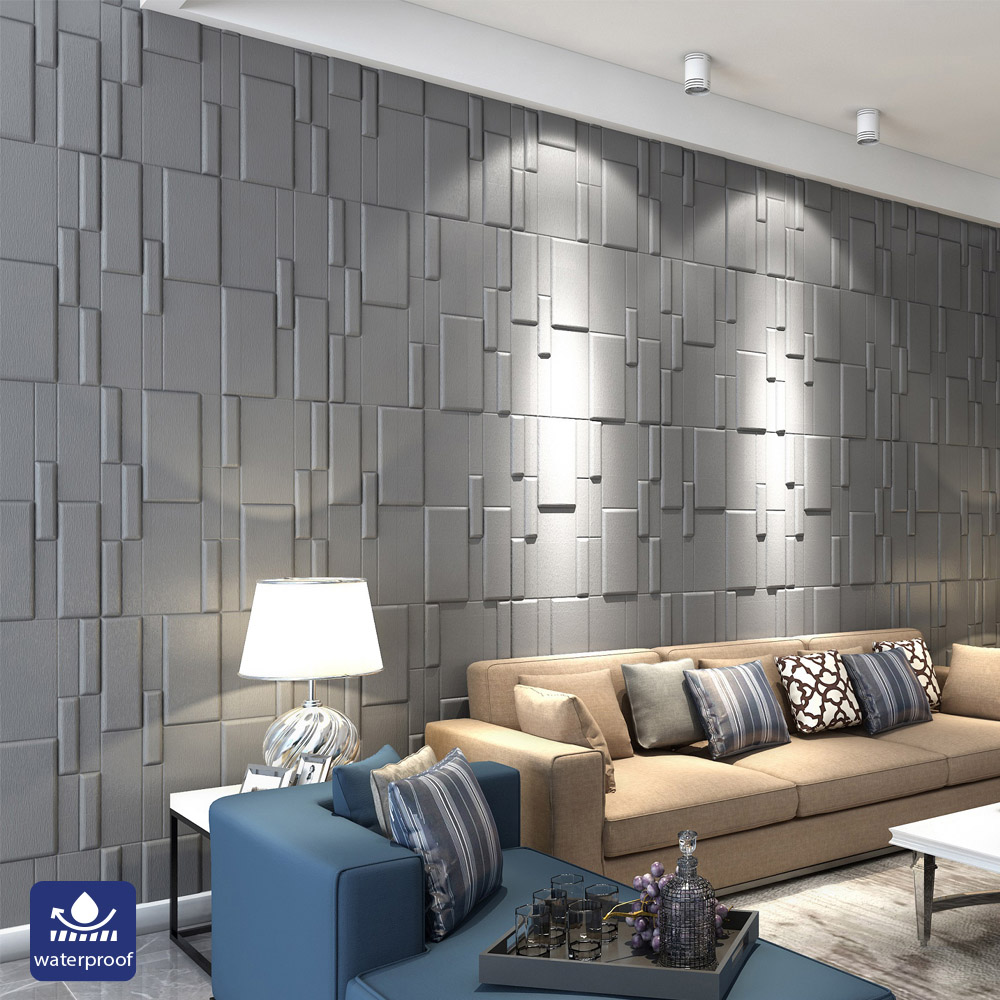 Britwall Linear Edge 3D Grid PU Leather Wall Panel 600 x 600mm 4 Pack Image 5