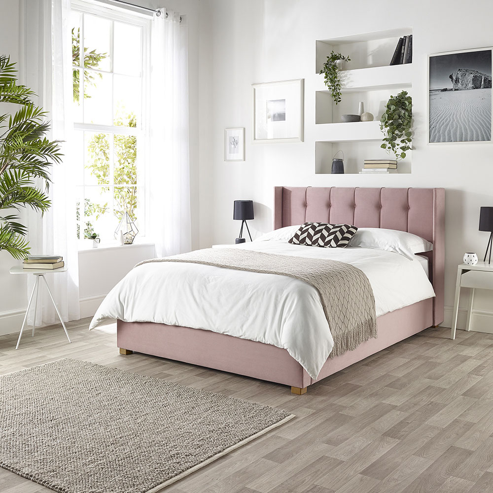 Catherine Lansfield Utopia Small Double Blush Velvet Ottoman Wing Bed Image 4