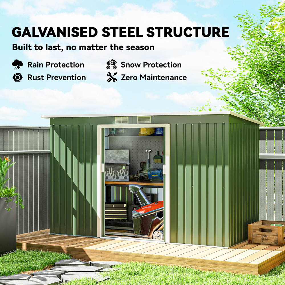 Outsunny 9 x 4ft Light Green Metal Pent Garden Shed Image 3