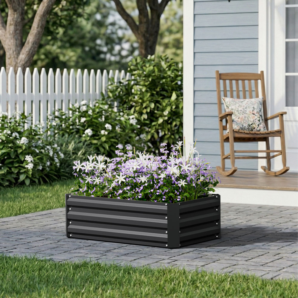 Living and Home Black Rectangular Galvanised Steel Raised Garden Bed 100cm Image 2