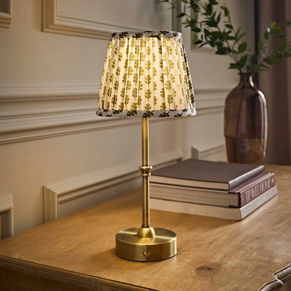 ValueLights Lowe Green Ditsy Floral Pleated Shade Gold Rechargeable Table Lamp with Bulb Image 6