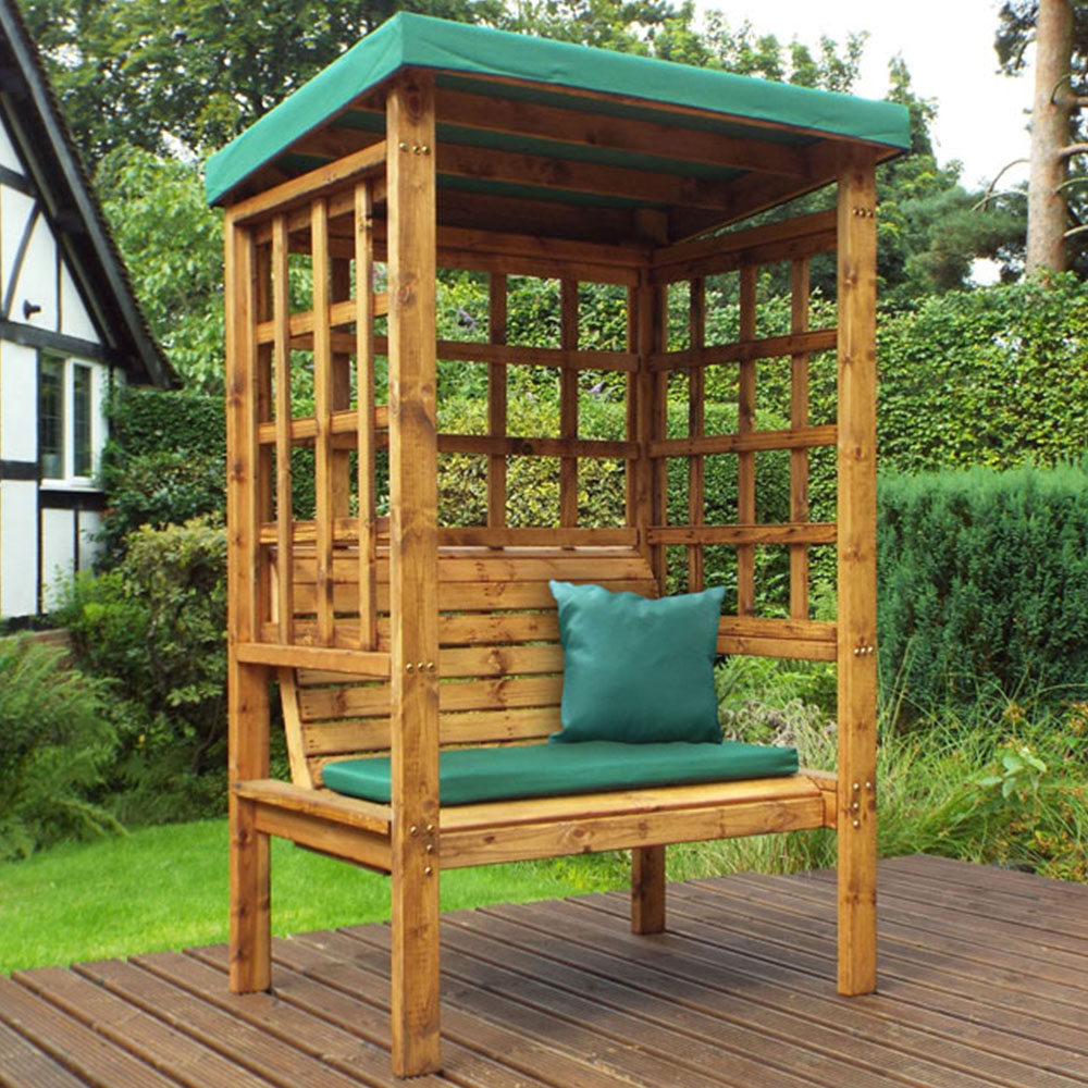 Charles Taylor Bramham 2 Seater Wooden Arbour with Green Canopy Image 1