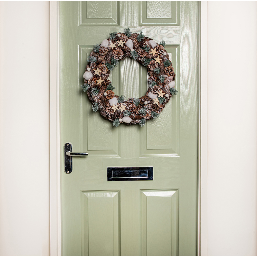 Samuel Alexander Frosted Christmas Wreath with Pine Cones and Wooden Stars 50cm Image 6