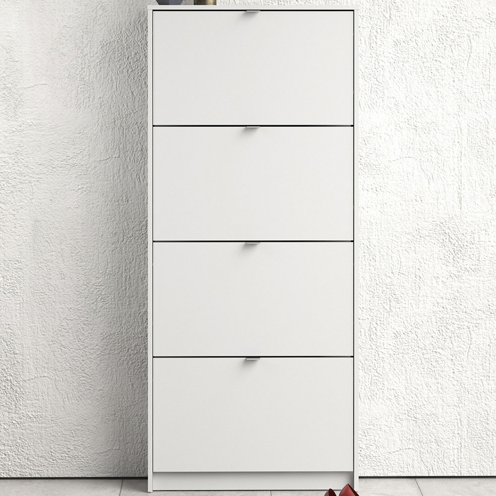 Florence Shoes 4 Flip Door Single Layer White Shoe Storage Cabinet Image 1