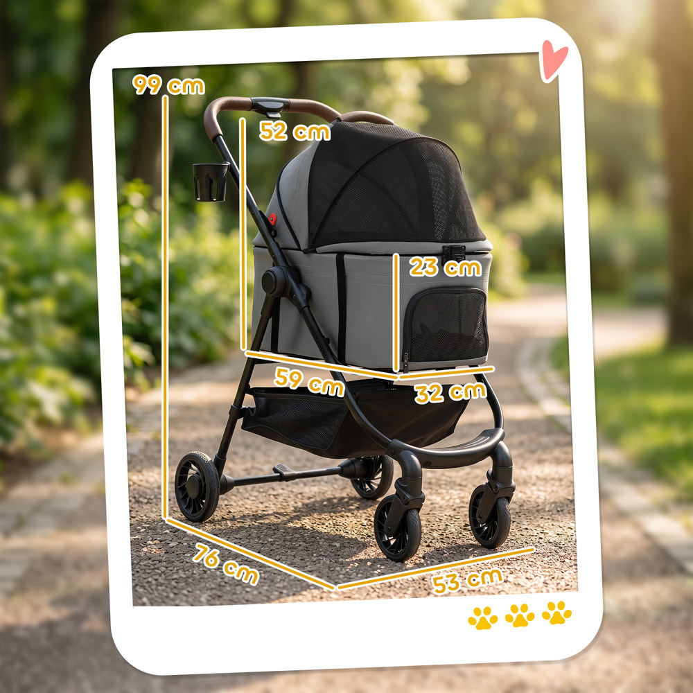 PawHut 3-in-1 Grey Small Foldable Dog Stroller Image 9