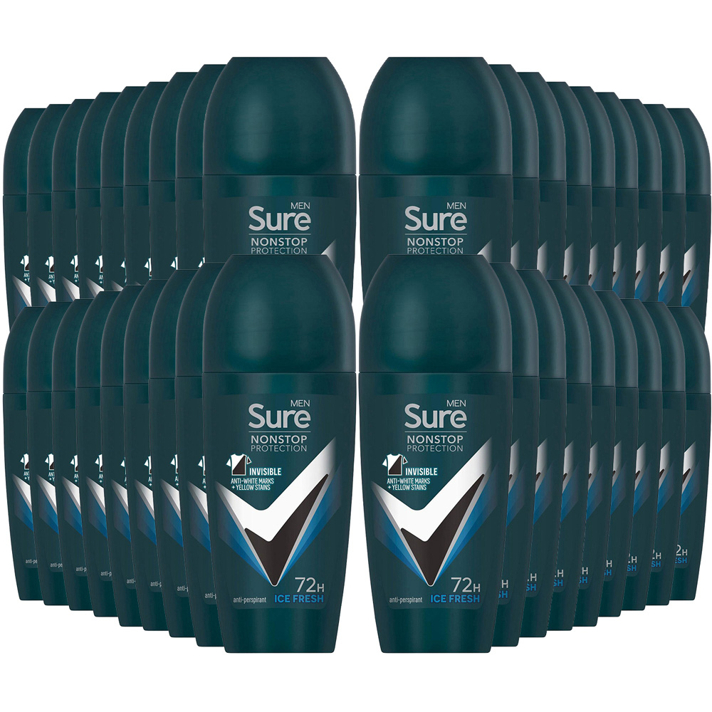 Sure Men 72H Non-Stop Protection Anti-Perspirant Ice Fresh Roll On Deodorant Stick 50ml 36 Pack Image 1
