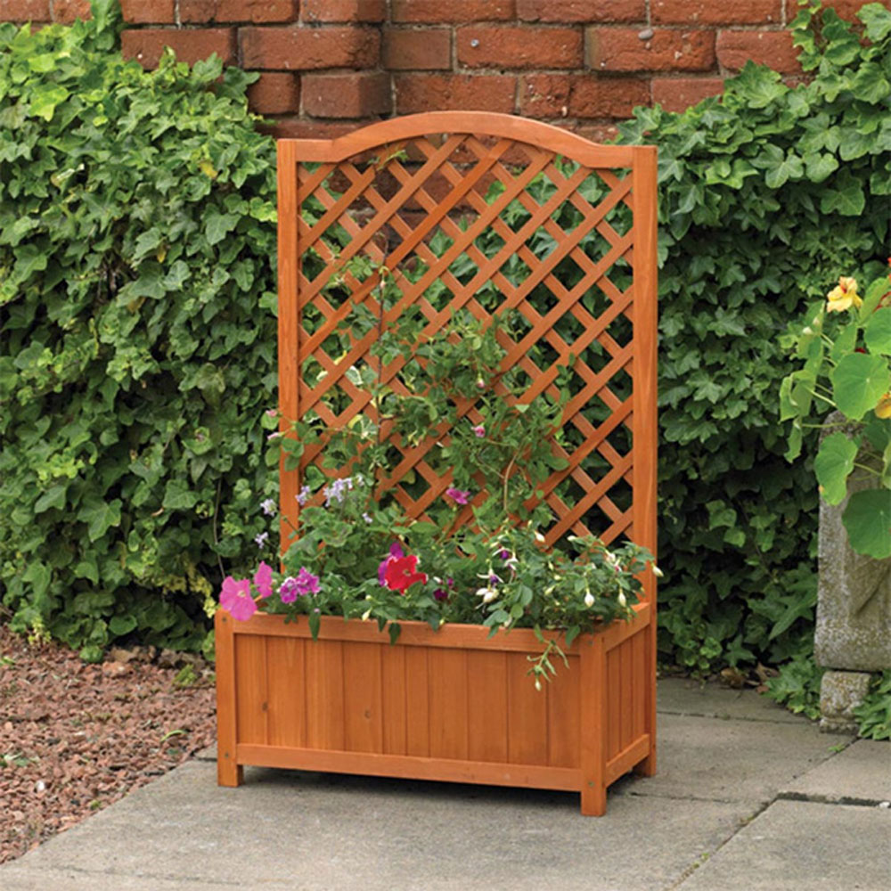 Kingfisher Rectangular Wooden Planter with Trellis Image 2