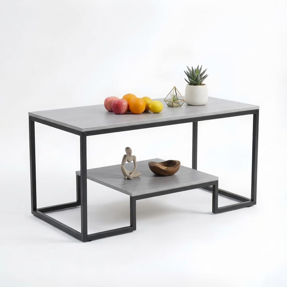 Alivio Single Shelf Grey Modern Industrial Coffee Table Image 2