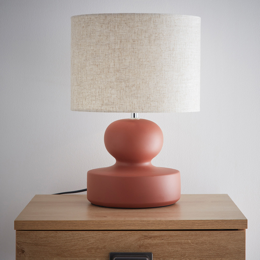 Kliving Lia Natural Linen Shade Red Ceramic Table Lamp Image 2