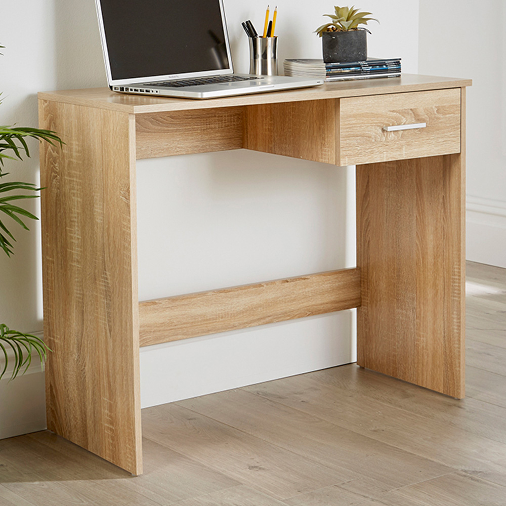 Home Source Stratford Single Drawer Computer Desk Oak Effect Image 1