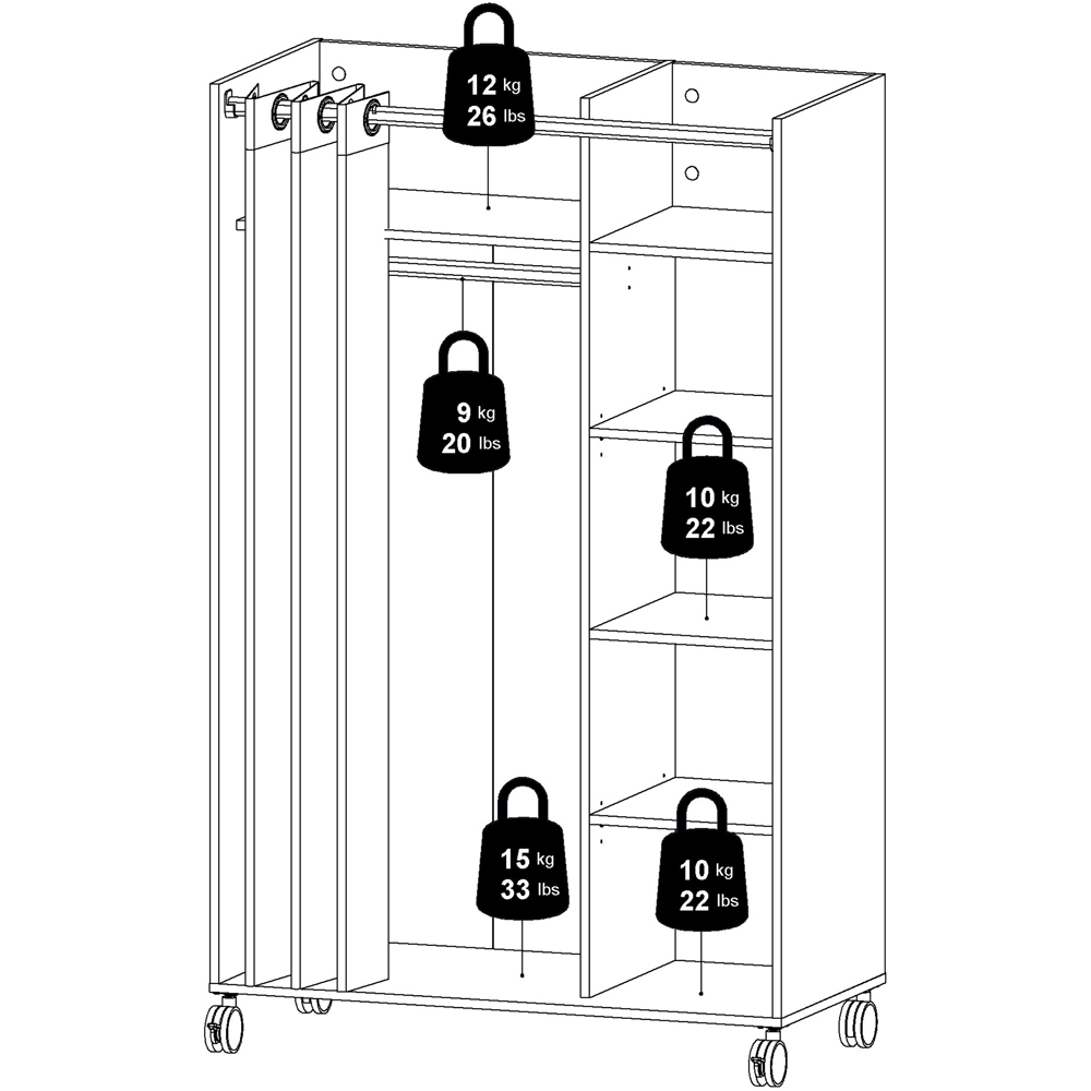 Florence Uppsala 6 Shelf Jackson Hickory Oak Open Mobile Wardrobe with Beige Textile Curtain Image 9