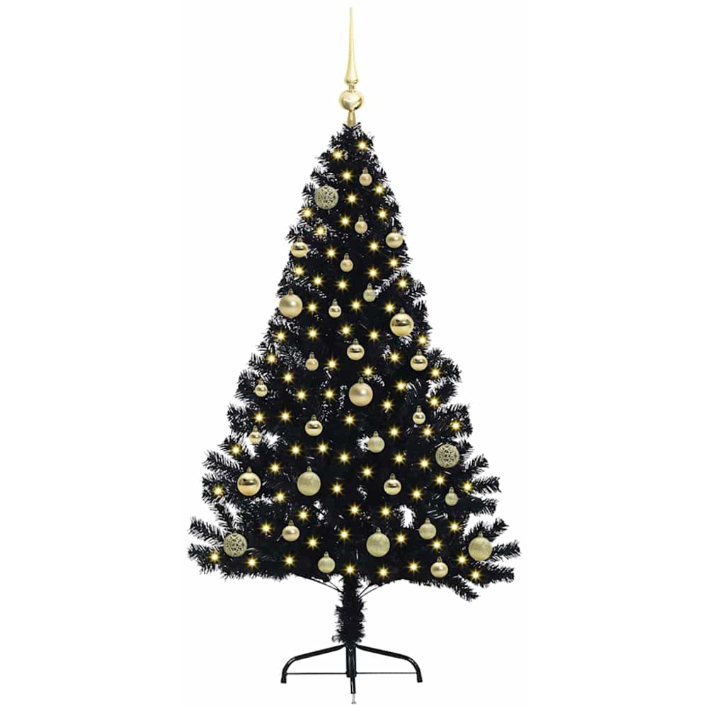 vidaXL Pre-Lit Gold Baubles Black Artificial Christmas Tree 5ft Image 1